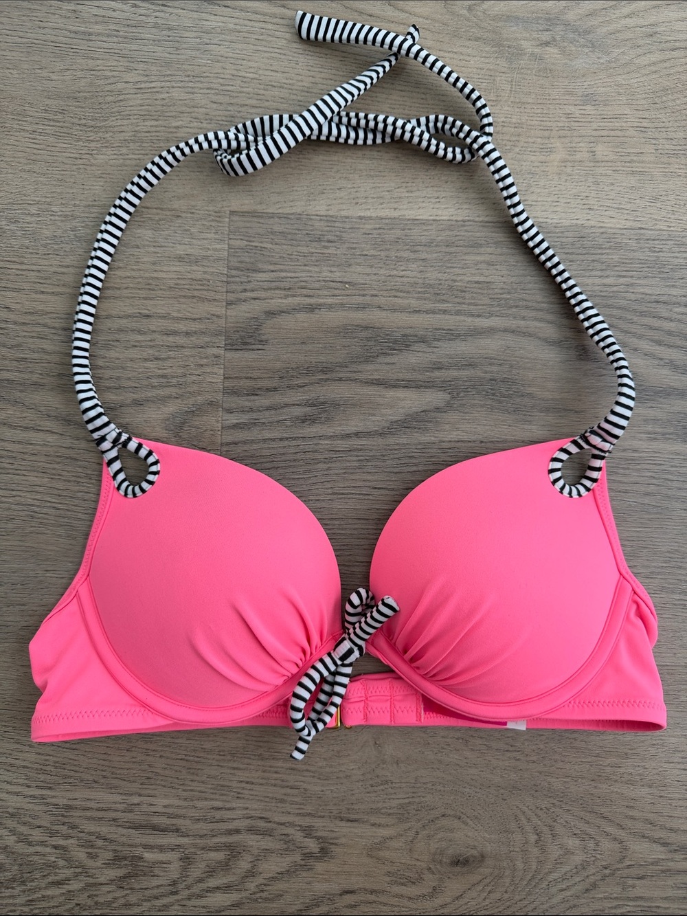 Victorias Secret Women’s Pink Halter Bikini Top with Striped Ties